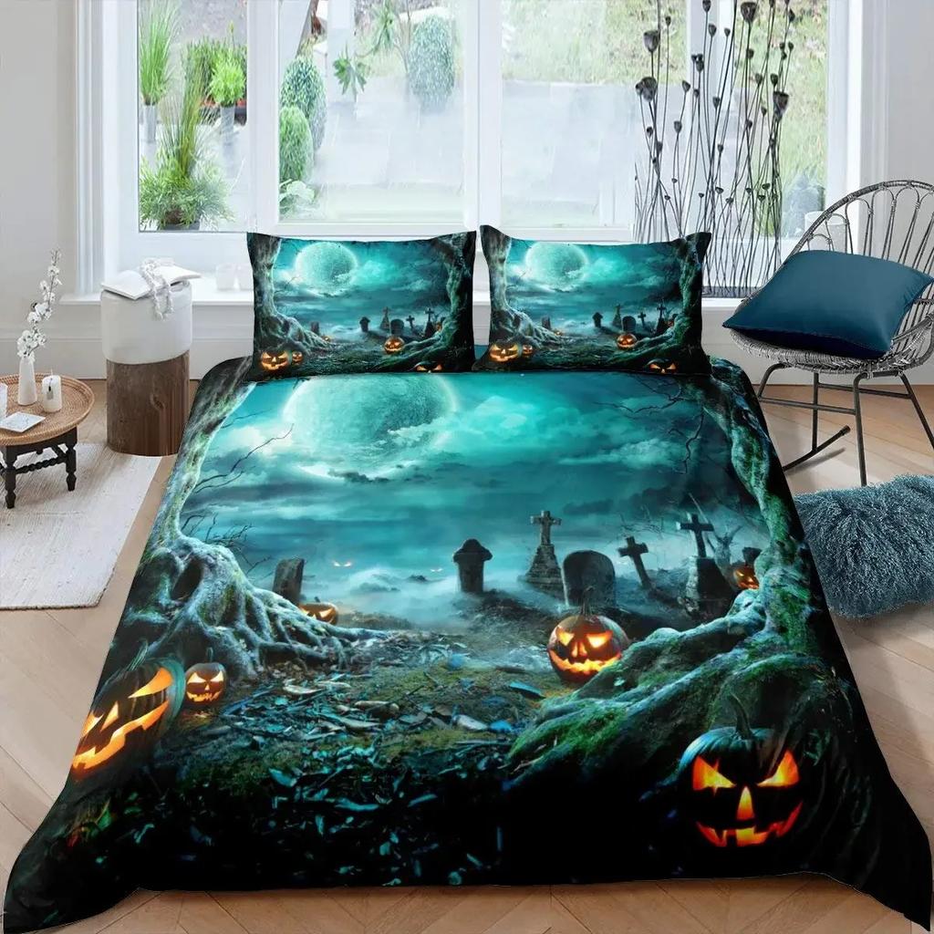 Halloween Tree Bedding Set Queen King Horror Theme Comforter Cover Gothic Spooky Twin Full Duvet Cover Branches Grey Quilt Cover