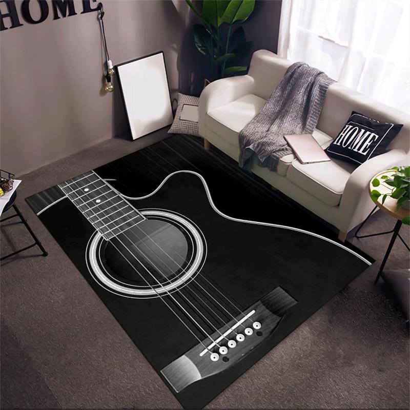 1pc Guitar Design Area Rug Crystal Velvet, Soft & Non-Slip Polyester Mat for Living Room, Bedroom, Study, Game Room