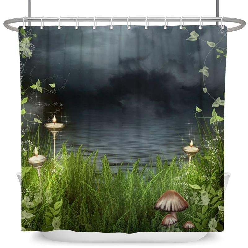 Enchanted Forest Shower Curtain Cartoon Magic Tale Mushroom Wonderland Gothic Shower Curtain Waterproof Bath Decor With Hooks