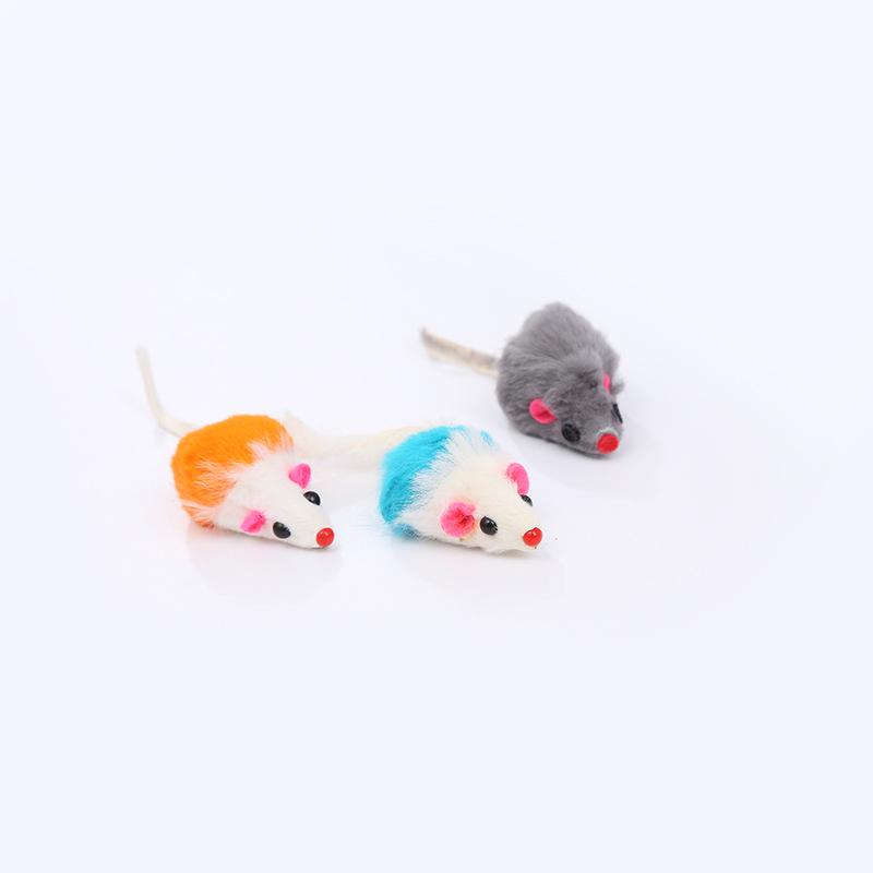 Colorful Rabbit Fur Mouse Cat Toy with Sand and Gravel for Self-Play