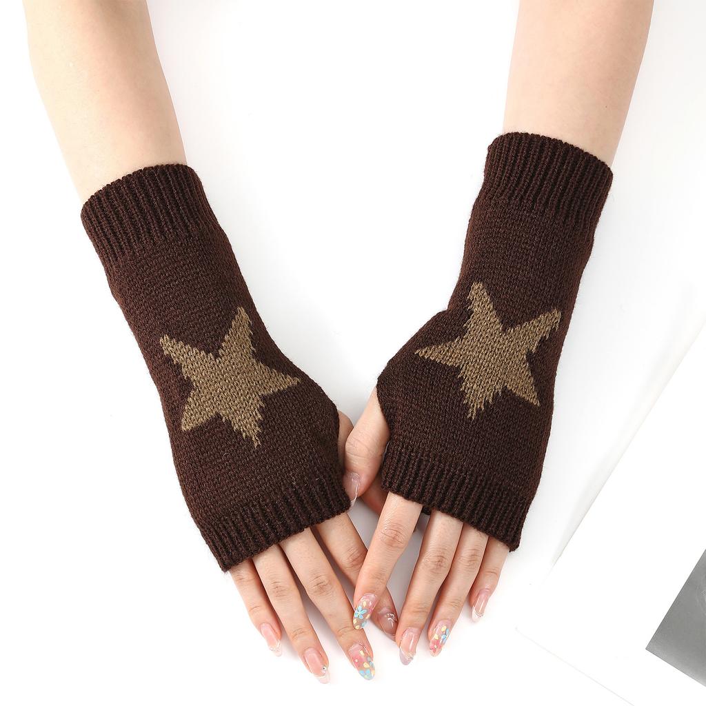 Fingerless Star Knitted Gloves With Thumb Hole For Women, Wrist Warmers For Winter Typing, Soft & Stylish Mittens