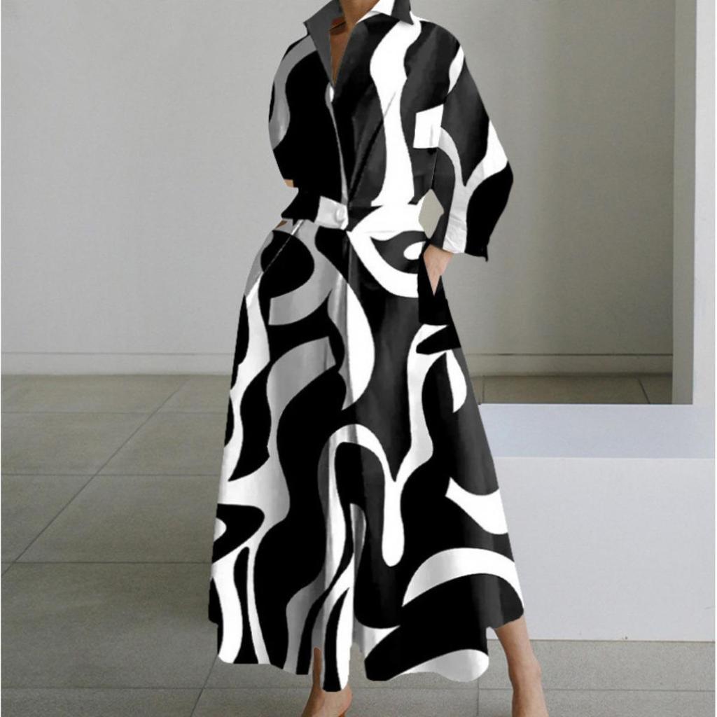 Plus Size Commuter Fashion Neck Lining Nine Minute Sleeve Loose Hem Dresses