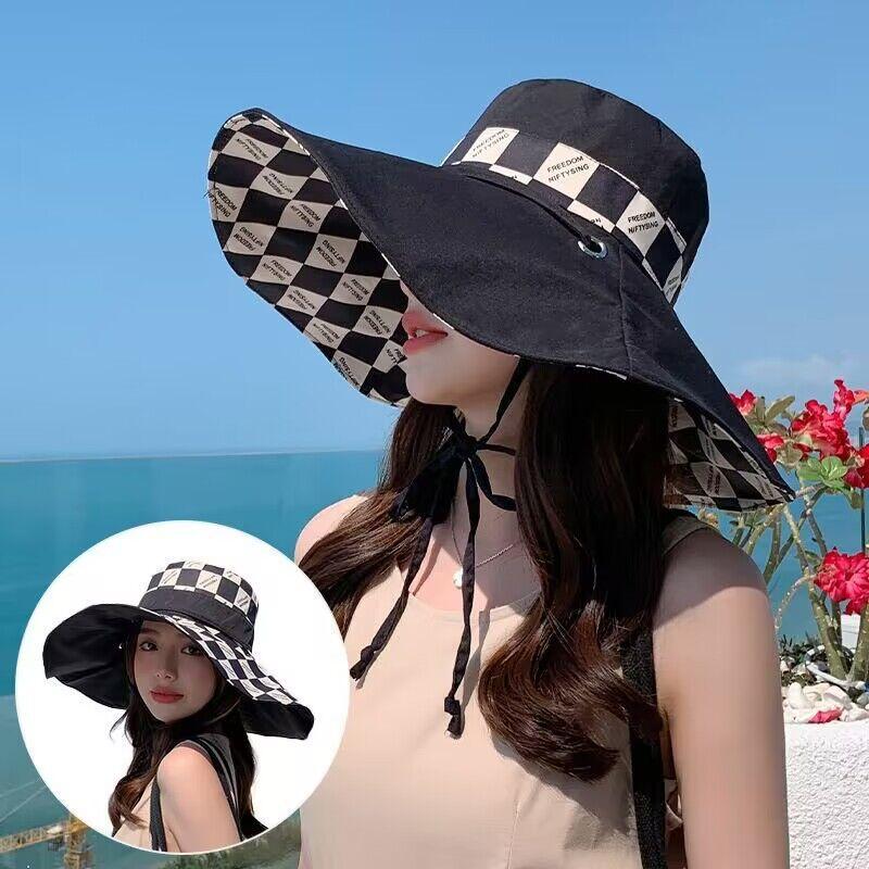 Summer Hat Women's Versatile Travel Beach Hat Outdoor Sunscreen Hat Double-sided Hat with Face Covering Big Edge Hat