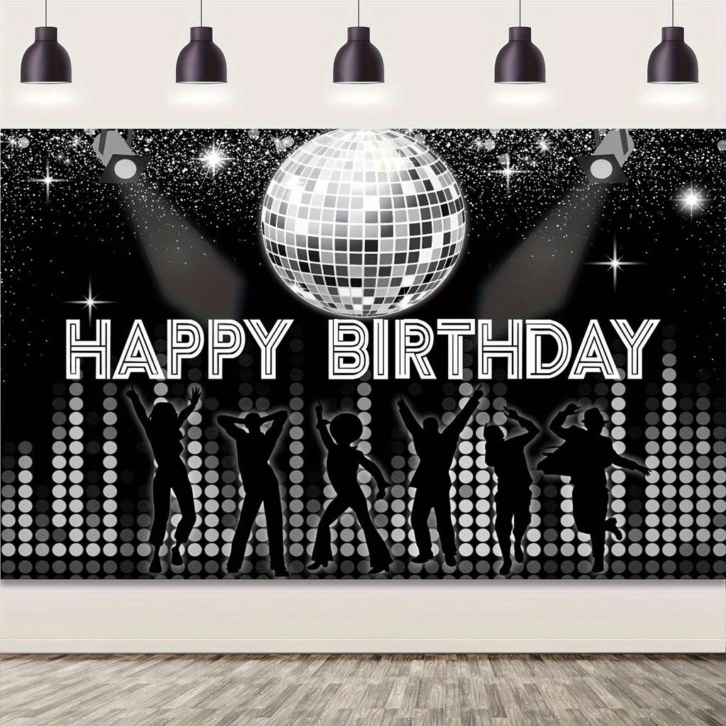 Linterna de Baile Disco Negra 4D Bola Láser Plateada Fondo de Feliz Cumpleaños Día de la Mujer Vuelta a los 90 Suministros Decorativos Retro