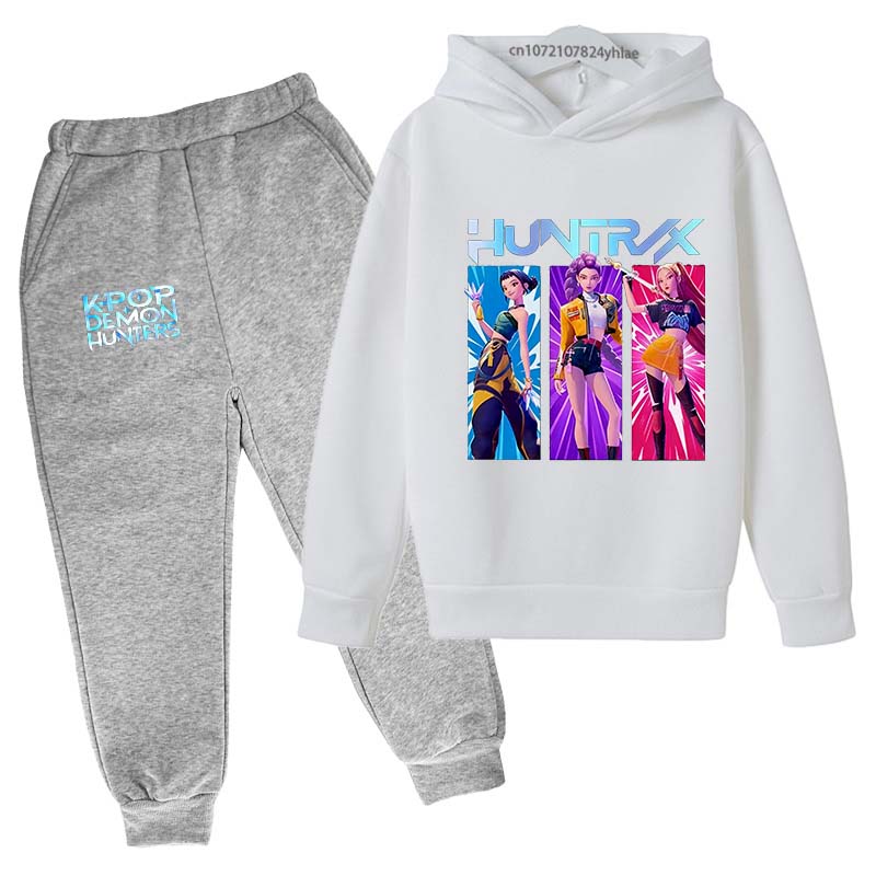 Kpop Demon Hunters Kids Hot Anime Print Spring Autumn Casual 2pcs Hoodie+Pants Tracksuits Girls Fashion Huntrx Clothes