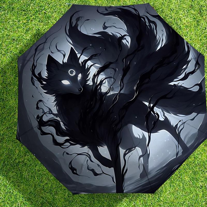 Enchanted Wolf Moonlit Forest Umbrella: Automatic Opening & Closing, Outdoor Protection, Lightweight Travel Accessory, Durable Gift for Nature Lovers