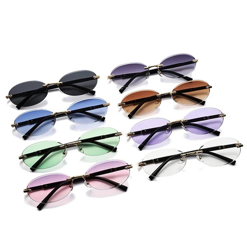 Retro Oval Women Sunglasses Brand Designer Rimless Clear Ocean Gradient Lens Shades UV400 Men Sun Glasses Lentes  Mujer