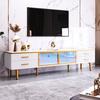 TV Cabinet with LED Light 4 Drawers Spacious Countertop High-Gloss Painting Mid Century Modern TV Stand Living Room Furniture