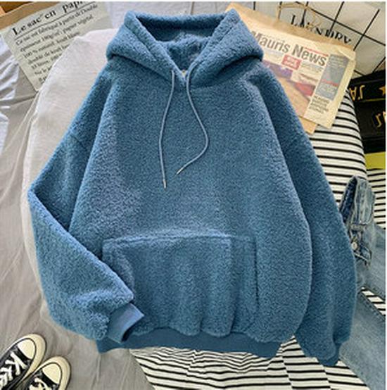 

Korean Style Women s Lambswool Sweatshirt - Trendy, Loose Fit, BF Lazy Style, Fleece-Lined, Thickened, Hooded Jacket for Autumn/Winter. L