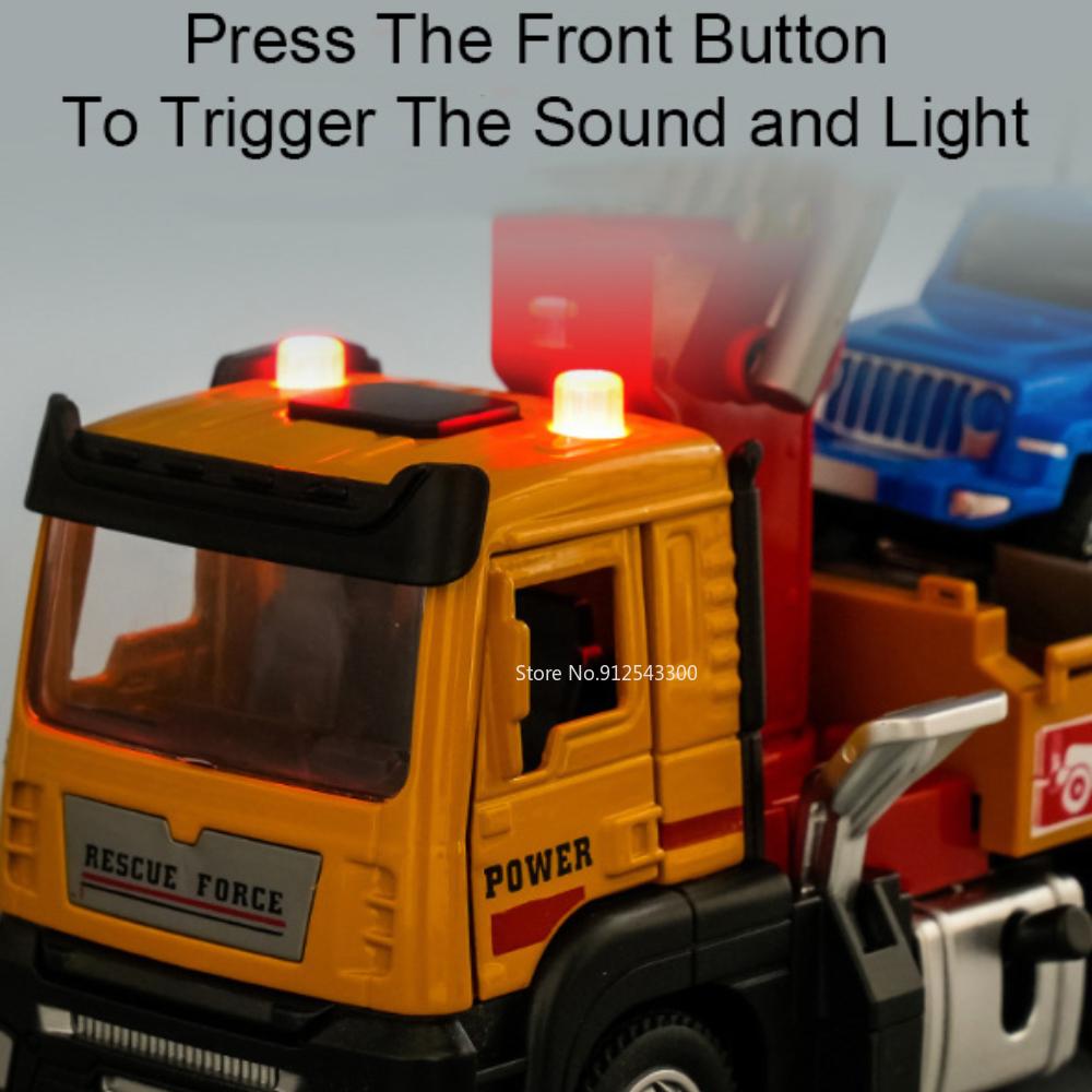 1:32 Scale Timber Transportation Crane Model Toy Music Light Pull Back Engineering Vehicle Models Diecast Metal Toys for Kids