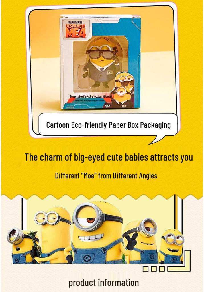 Minion Agent Keychain: Cute Cartoon Couple Keyring and Backpack Pendant Gift