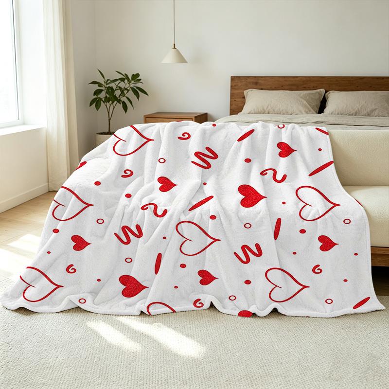 Heart Series Flannel Fleece Blanket Soft, Skin-Friendly Warm Throw for Living Room, Bedroom, Valentine's Day Gifts