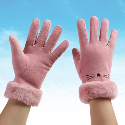 Women's Touchscreen Fleece Cycling Gloves - Cartoon Style, Thickened, Cold Weather Protection
