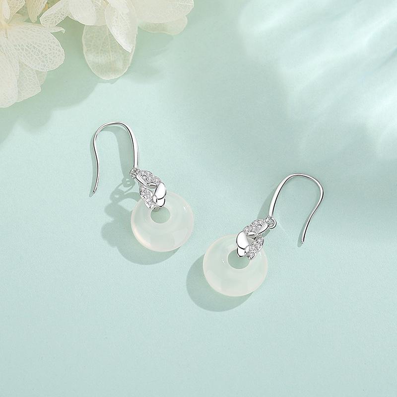 Tichiya S925 Sterling Silver Butterfly Chalcedony Earrings for Women - Summer Chinese National Style S925 Silver
