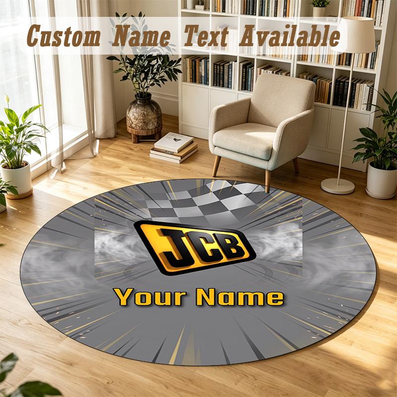 Round Rug Custom NameJCB Pattern Non Slip Carpet Home Floor Decor