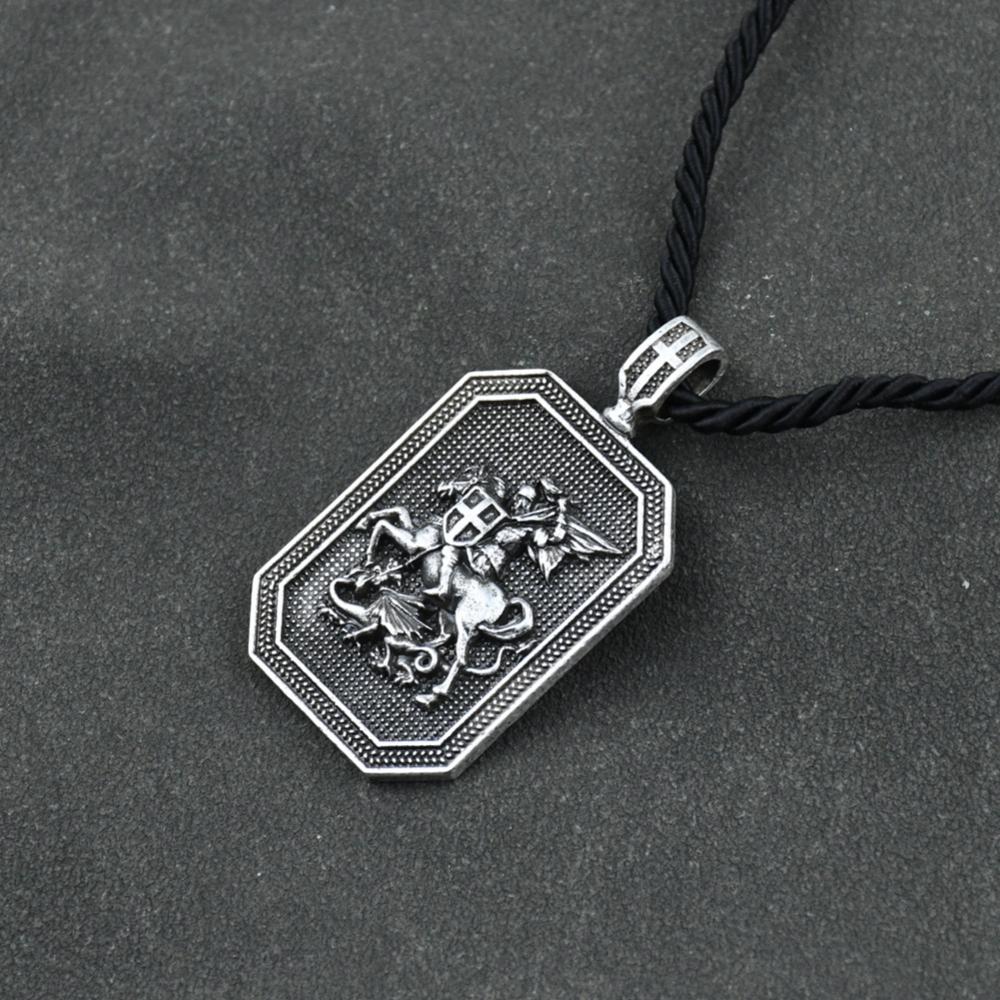 St George Protection Necklace Talisman Jewelry Shield Sword Saint Prayer Religious Charm for Safety and Blessing