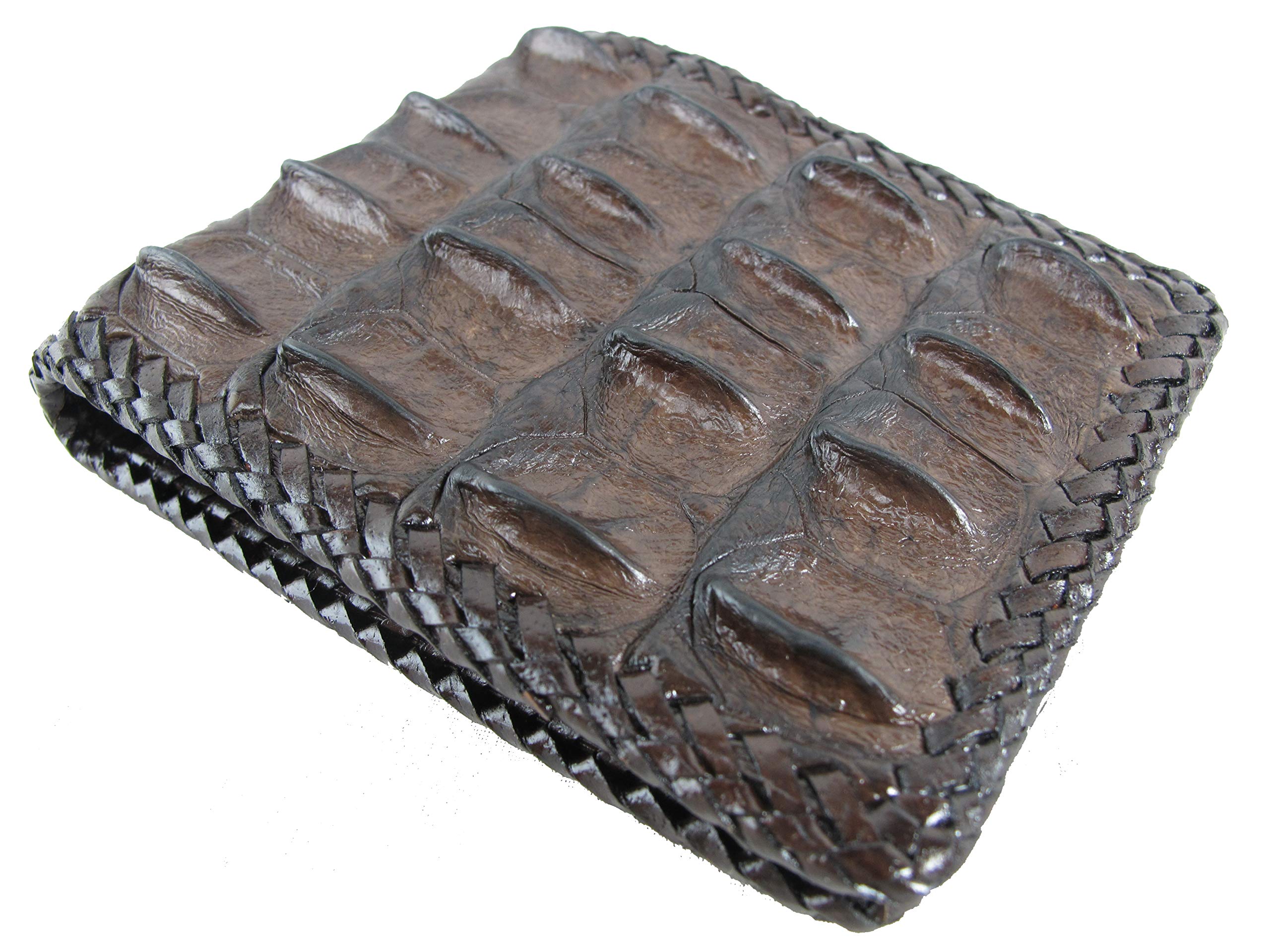 LaLa Select Luxe Krokodillenleer Portemonnee Bruin Gevlochten Rand [Pelgio] Dubbelgevouwen