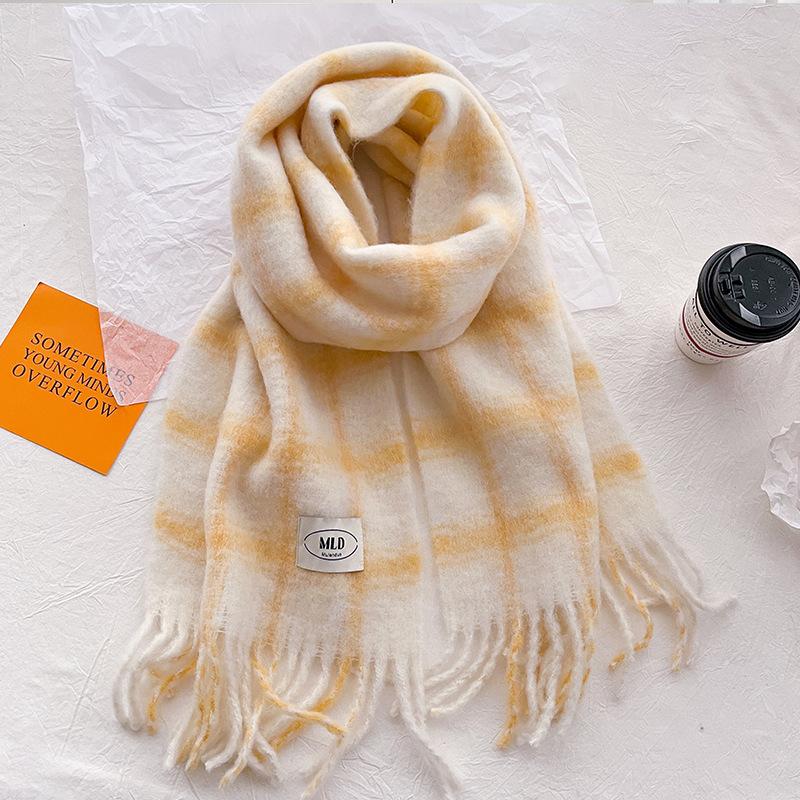Women's Wool Plaid Scarf Winter Thickened Versatile Shawl Plush Scarf