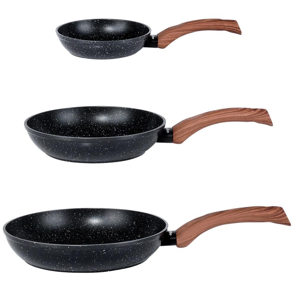 Black&Wood Granite Frying Pan Set 16 / 20 / 24 Cm 3 Pcs.