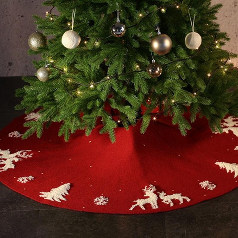 J1UL1N Folded Curly Side Tree Skirt Christmas Knitted Tree Skirt Christmas Supplies Tree Bottom Apron