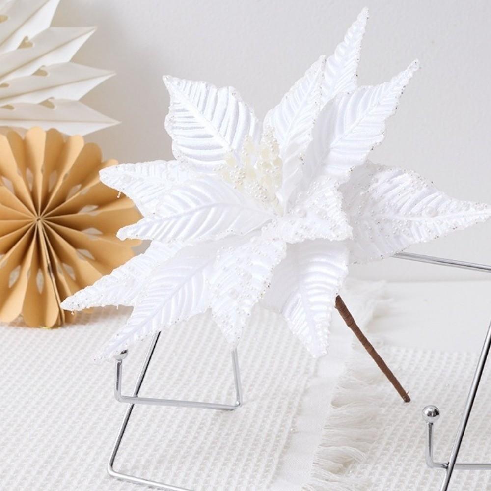 New 30CM Artificial Poinsettia Flower Simulated Pearl Pink White Christmas Flower DIY Christmas Flower Christmas Tree Accessory