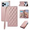 For iPhone 17 Pro Case RFID Blocking Wallet Stand Rhombus Leather Phone Cover with Wrist Strap