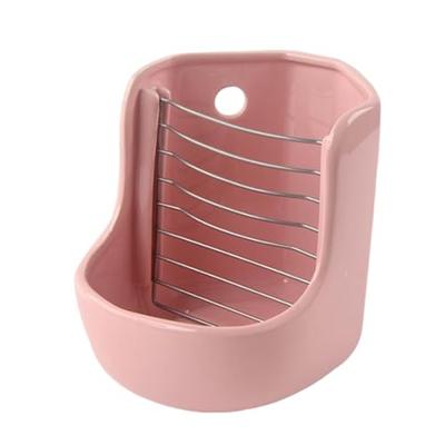 Asdays Ceramic Hay Pot for Rabbits and Small Animals, Timothy Hay Feeder, Spill-Resistant, Corner-Shaped, and Fixed (Pink)