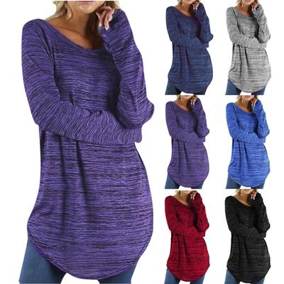 Damenmode-Bluse in Übergröße, solides, langes, schlankes T-Shirt mit langen Ärmeln