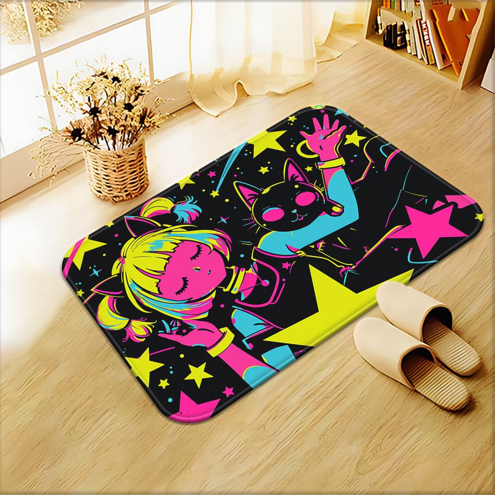 

1pc Neon Pop Cat & Girl Doormat Non-Slip Absorbent Microfiber Rug for Bedroom Living Room Outdoor 40x60cm 40x60cm