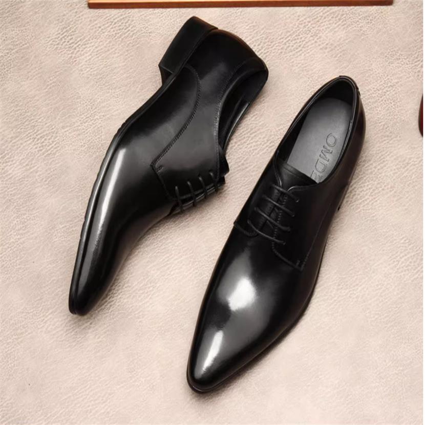 

Новая мужская обувь, остроносые деловые туфли, , высокого класса, кожа, большой размер, стиль дерби, свадебные, ручной работы 45 чёрный