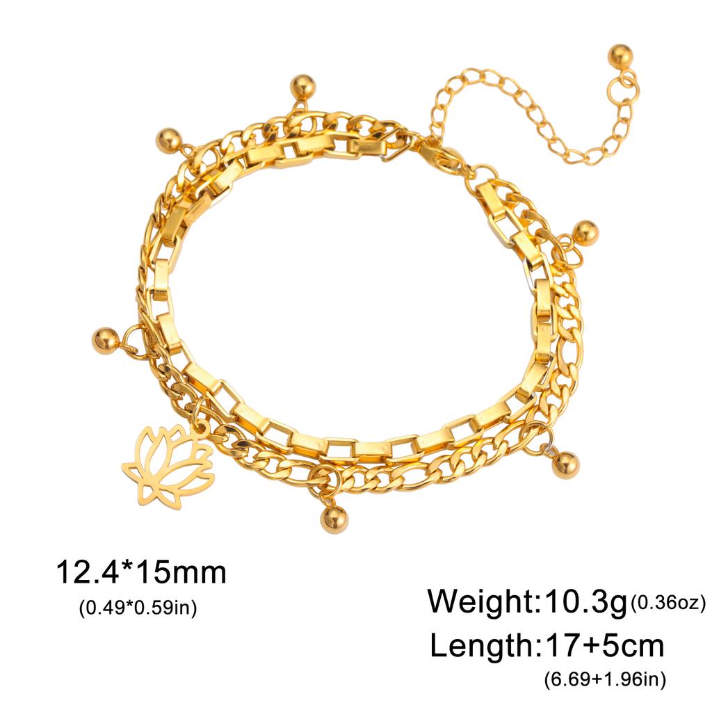 Lucktune Lotus Flower Charms Bracelets Stainless Steel Buddhism Gold Color Chain Bracelet for Women Fashion Boho Jewelry Gift