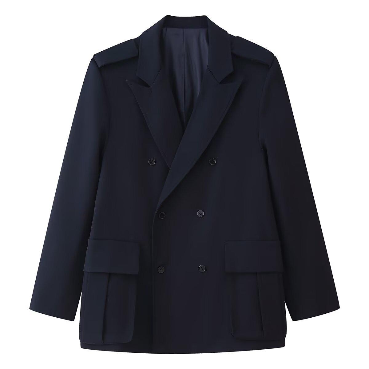 European and American style, new women s clothing, foreign style, oversized pocket loose blazer 1255794 S темно-синий