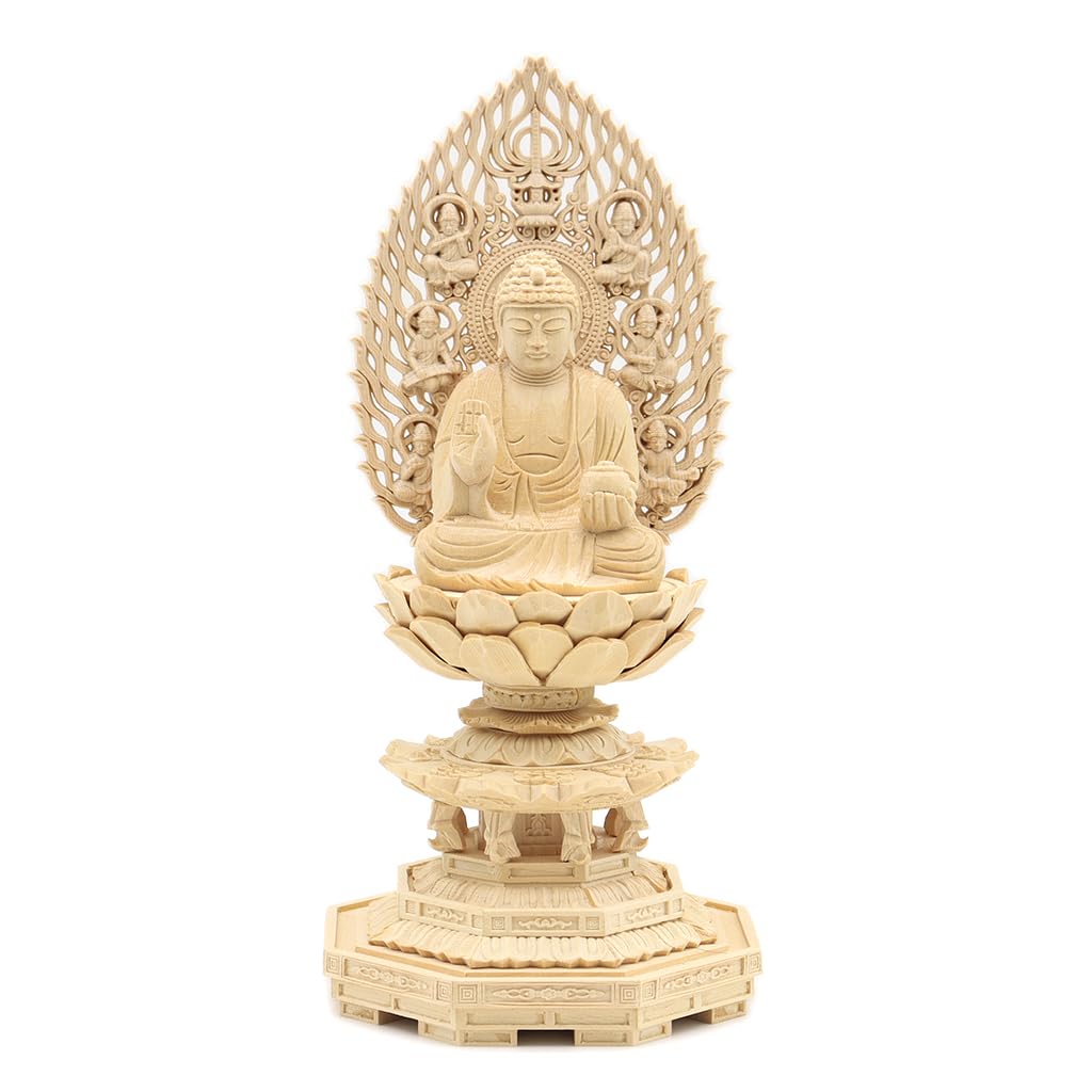 

особая буддийская статуя Якуши Нёрай сидячая статуя дюймов высота 22 ширина 10 глубина 10 резное кипарисовое дерево Летающее небесное сияние Восьмиугольное основание 6791