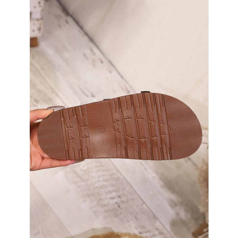 New Summer Round Toe Fashion Belt Buckle One Strap Women's Chunky Sole Slide Sandals