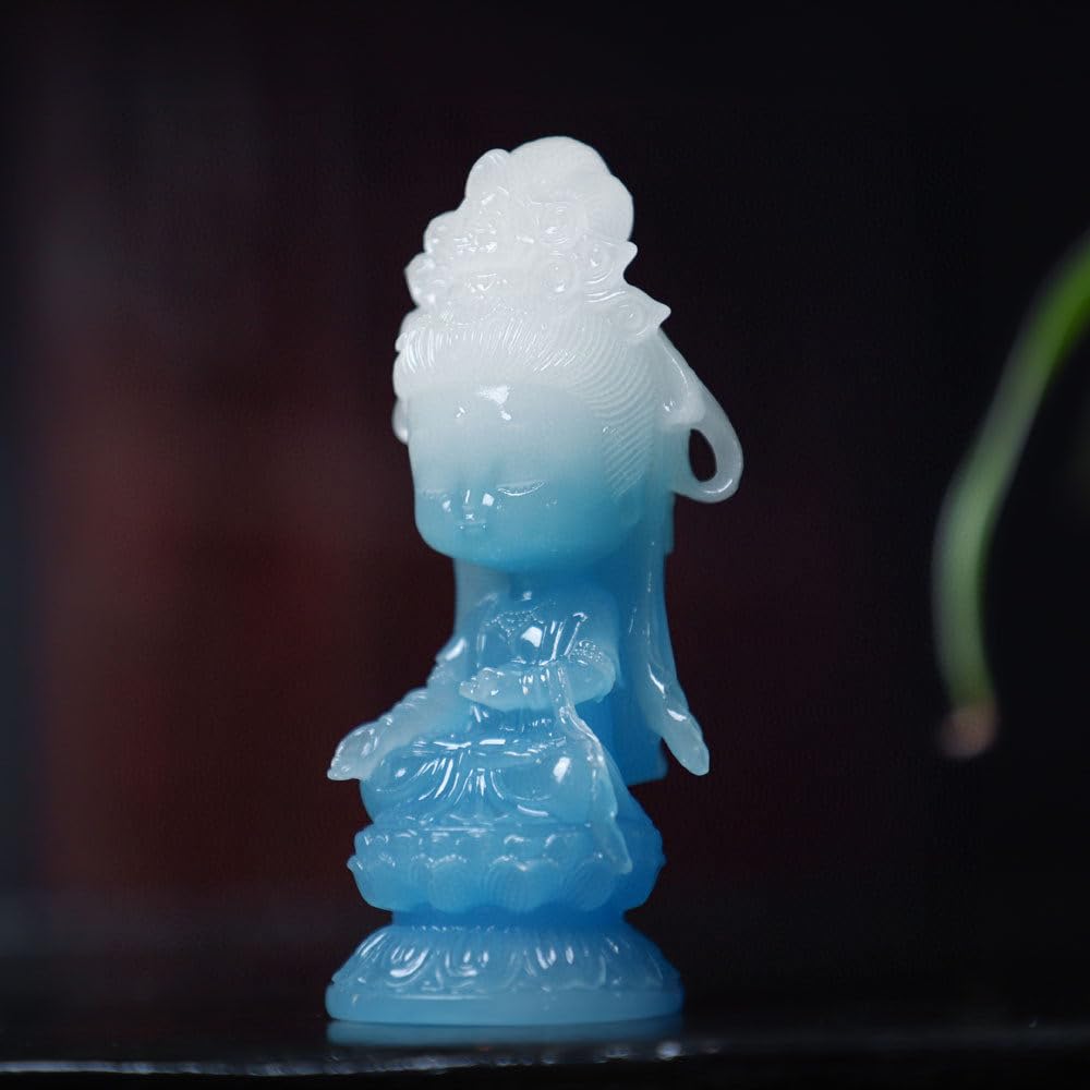 Cute Miniature Buddha Statue of Shokannon High X 4cm Jade Protection from Evil Good and Other Blessings (10.5cm Wide) [Synthetic Stone] Spirits,