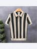 Men's Vintage Openwork Knit Half-Zip Polo Shirt, Short Sleeve, Trendy Royal Blue