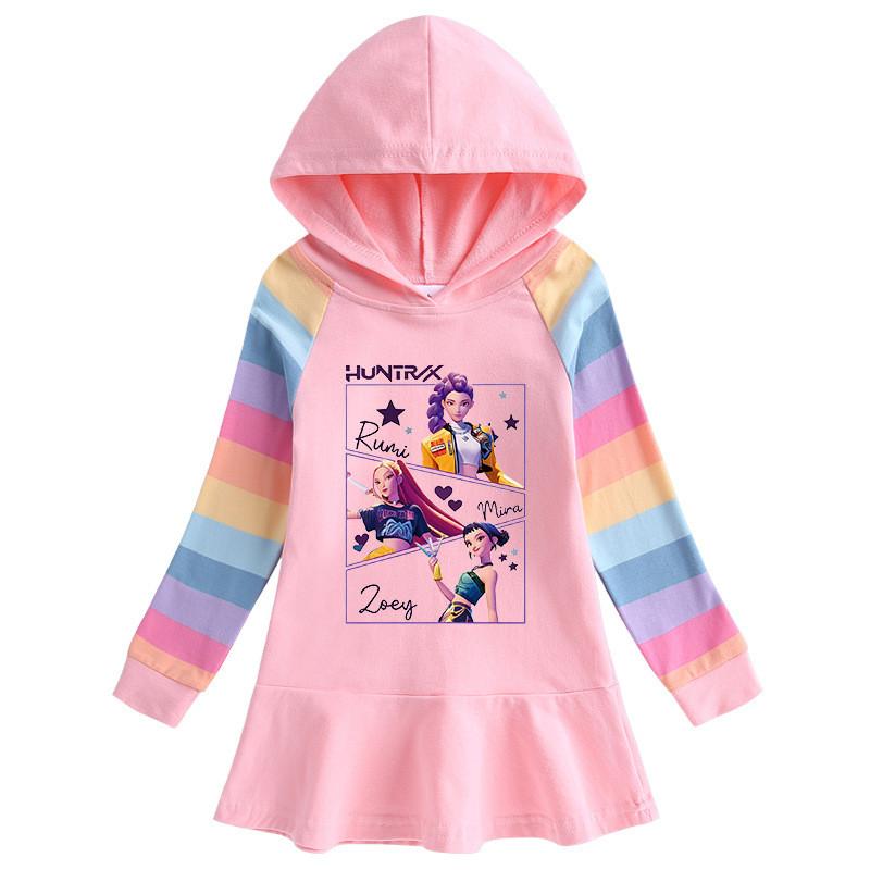 Girls Kpop Rumi Zoey Mira Hunters Rainbow Long Sleeves Hooded Dress 90cm