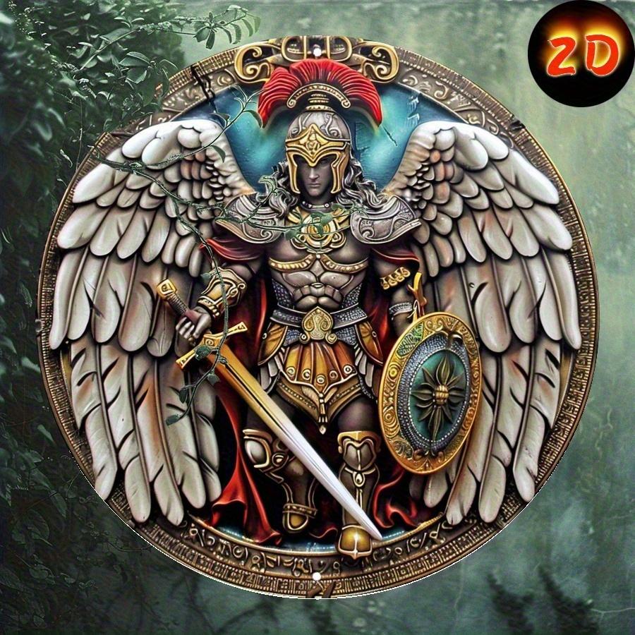 

2d Flat 20*20cm, Angel Warrior Mythical Hero Decorative Wooden Sign, Traditional Style Multipurpose Wall Hanging Art for Home 20x20cm