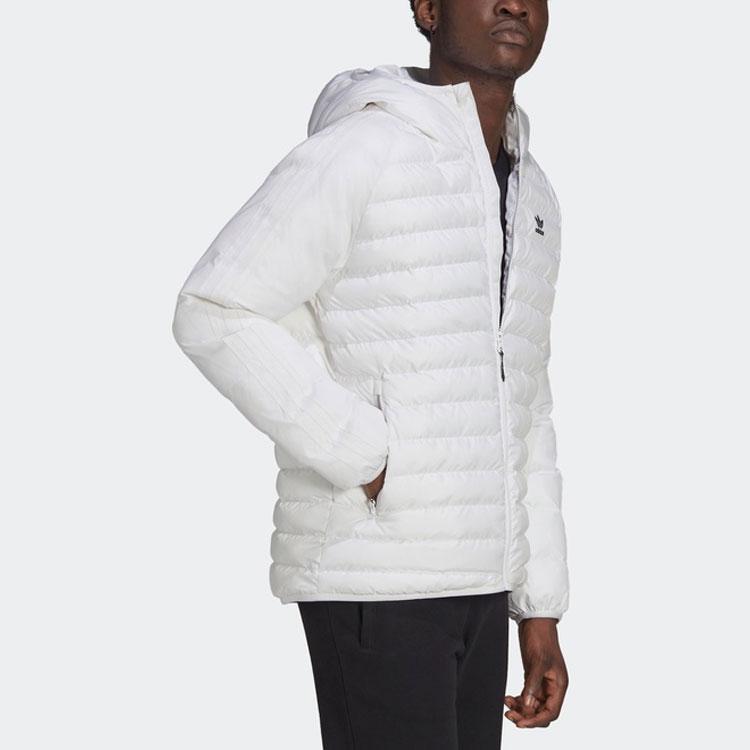 Adidas Originals Solid Color Hooded Sports Cotton Jacket Winter Men Jacket White HD4756