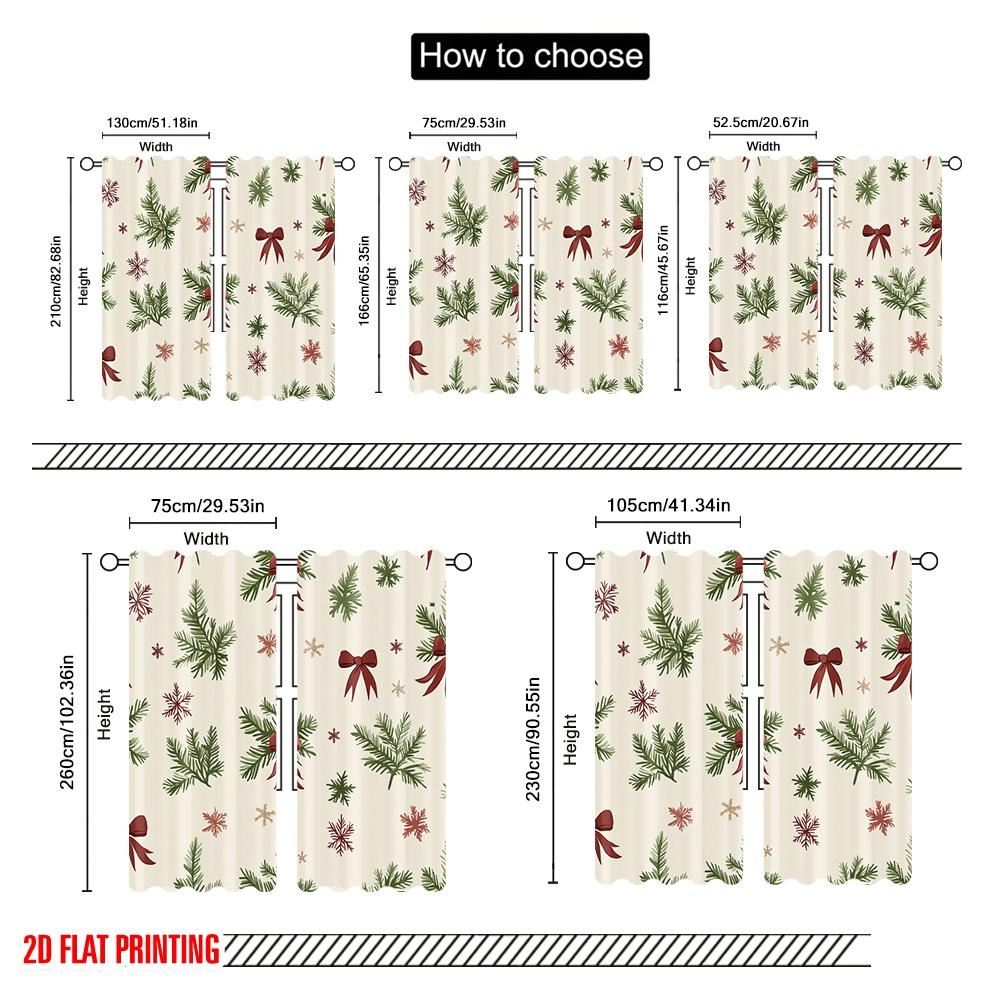 2pcs,2D Plane Printing Curtains Christmas Trees Mistletoe Snowflakes (2) Versatile Fabric (without Rod) Home Decor Ldeal for