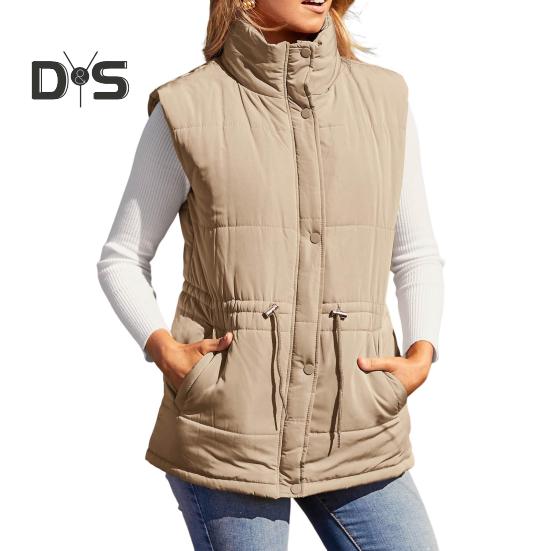 

Зимний женский жилет, пальто, утолщенный, с застежкой на пуговицы, воротник-стойка, без рукавов, однотонный, с завязками на талии, ветрозащитный, сохраняющий тепло, для улицы M