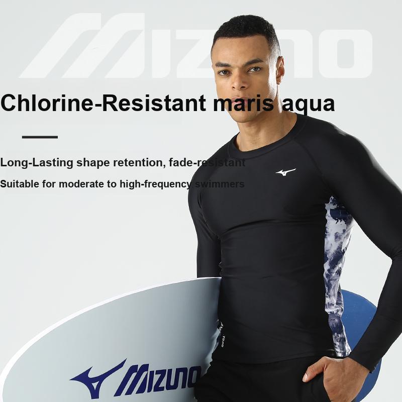 Mizuno Ochrona przed słońcem Szybkoschnący strój do pływania z długim rękawem Męska odzież kąpielowa Czarny N2CA2103
