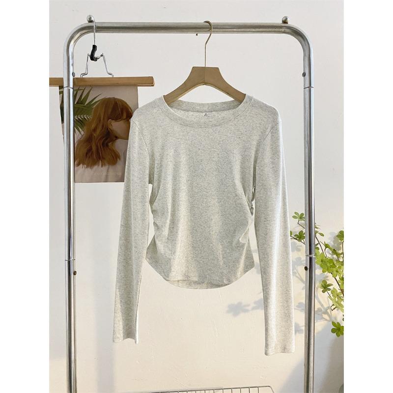 Irregular card waist pleated long-sleeved top spring slim-fit Spice Girl style shirt women's undershirt