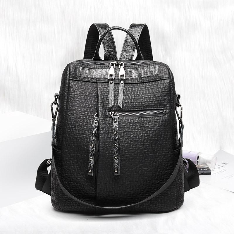 Women's New Fashion Korean Style Large Capacity Anti-theft Female Travel Backpack All-match Leather Leisure Bag