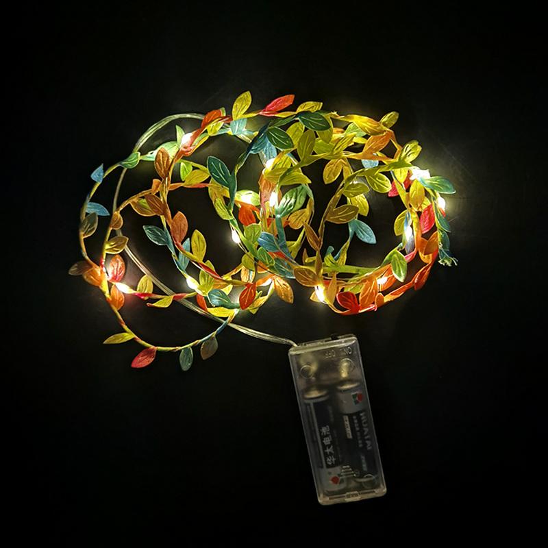 2 m lange, grüne Blättergirlande mit 20 LEDs, künstliche Blätterranke für Weihnachts-, Heim-, Hochzeits-, Geburtstags- und Partydekorationen