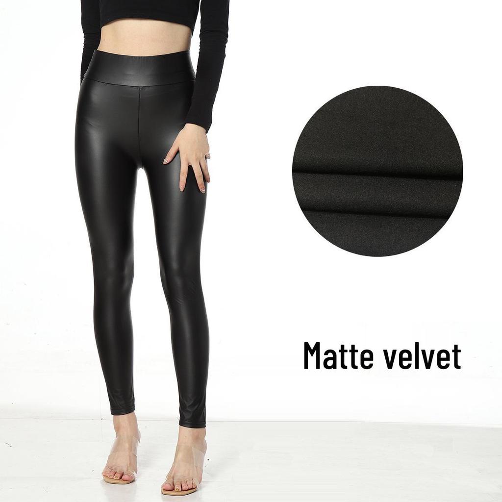 Plusstorlek Hög midja PU-läder Fleecefodrade Smickrande Leggings