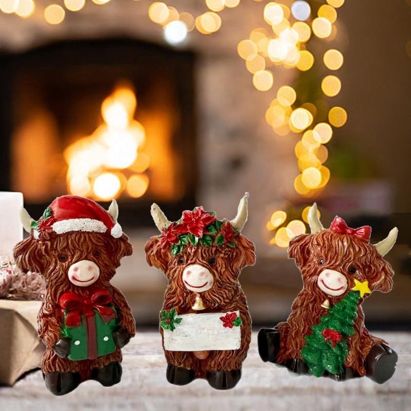 Highlands Cow Figurines Farmhouse Decors,Resins Animal Statue Table Ornament Garden Bookshelfs Decors Calf Lover Gift