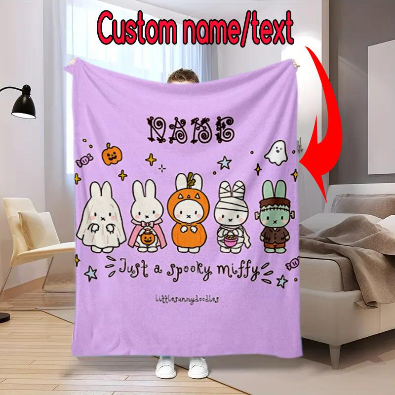 Custom Name Miffy Rabbit Strawberry Blanket Suitable All Seasons Soft Comfortable Sofa Office Home Blanket Suitable For All Seasons Home Decor