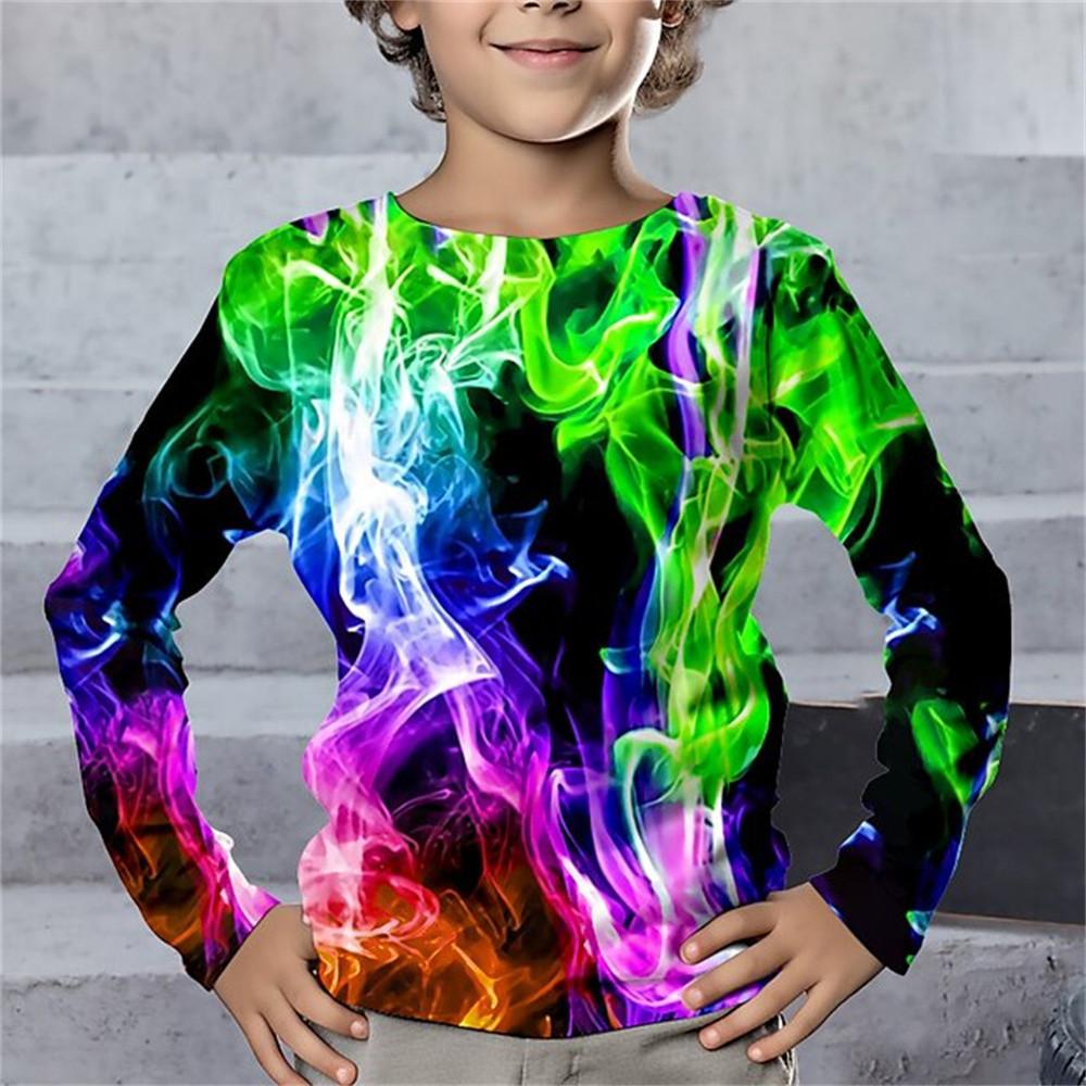 Frühlings- und Herbst-Rundhals-Oberteil mit 3D-Geometrie-Musterdruck, modisch, lässig, langärmelig, Kinder-Jungen-T-Shirts