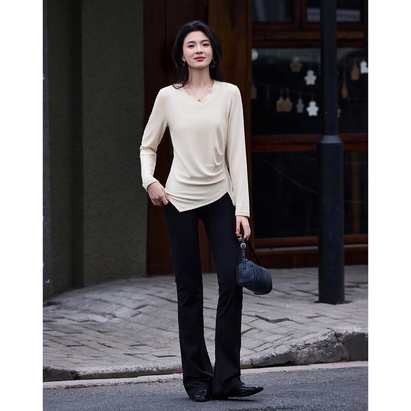 Women's Lightweight V-Neck T-Shirt with Irregular Hem